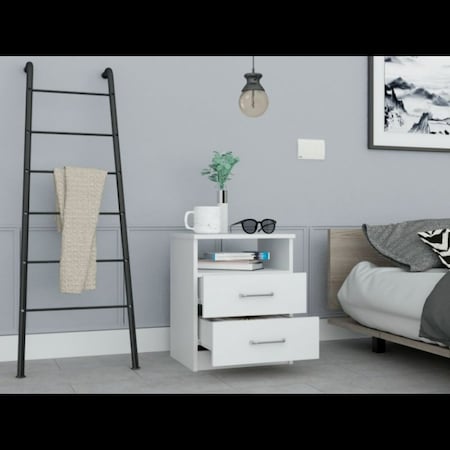 Tuhome Napoles Nightstand, Superior Top, Two Drawers, One Shelf, White MLB6567